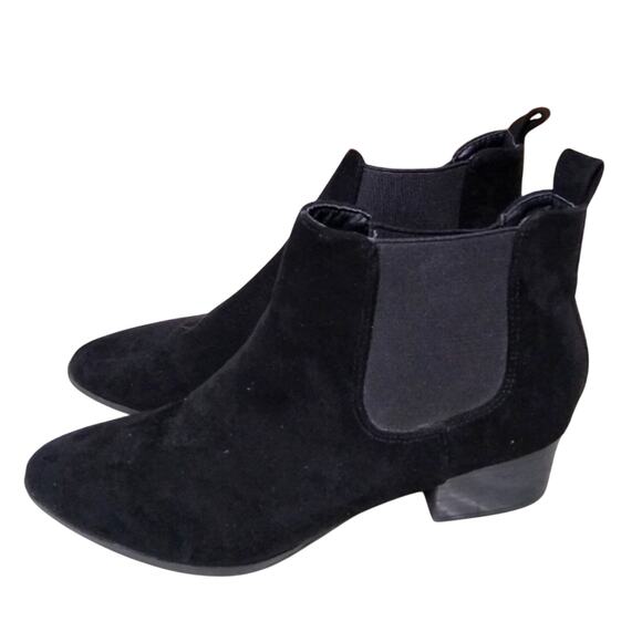 [H257] Women's Ankle Suede Chelsea Black Leather Pull On Heeled Booties, Size 7 - Picture 1 of 6